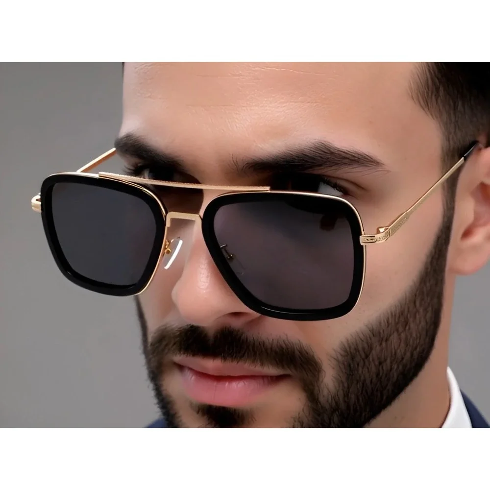 Square Sunglasses Metal Frame Comfortable Nose Pads for Men UV400 Lentes‎ Gafas